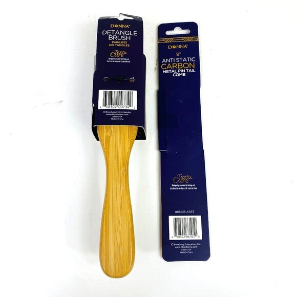 Donna Wood Detangle Brush & 9" Anti Static Carbon Metal Pin Tail Comb (2-Pack) - Picture 2 of 6